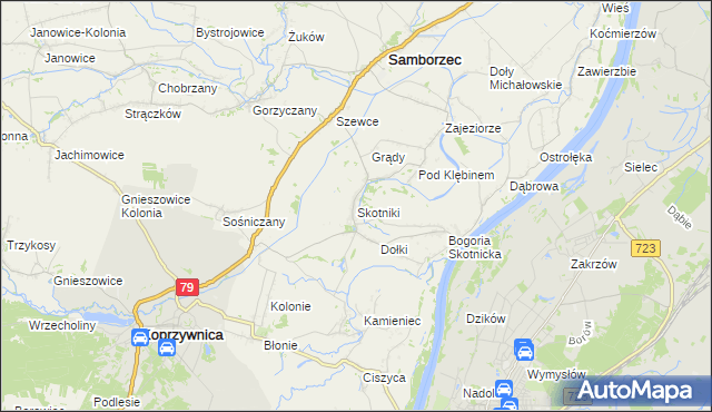 mapa Skotniki gmina Samborzec, Skotniki gmina Samborzec na mapie Targeo