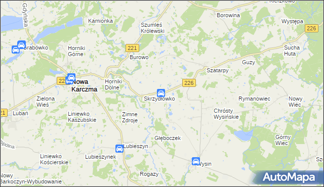 mapa Skrzydłowo gmina Nowa Karczma, Skrzydłowo gmina Nowa Karczma na mapie Targeo