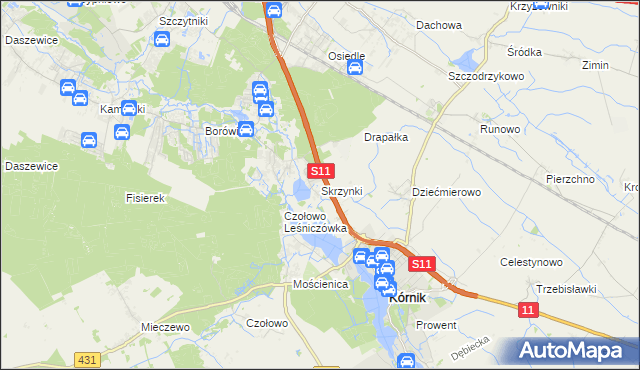 mapa Skrzynki gmina Kórnik, Skrzynki gmina Kórnik na mapie Targeo