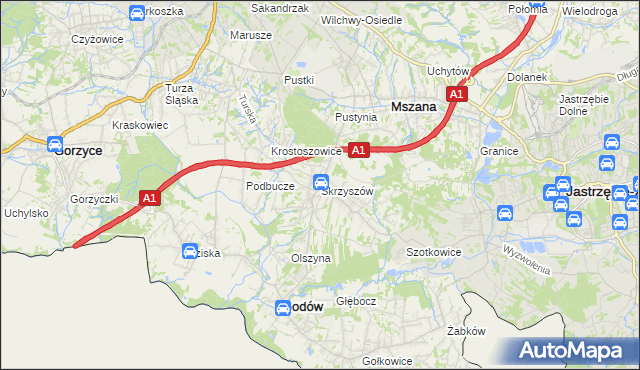 mapa Skrzyszów gmina Godów, Skrzyszów gmina Godów na mapie Targeo