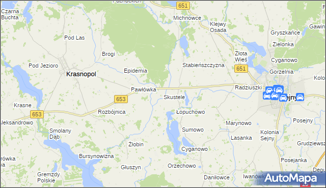 mapa Skustele, Skustele na mapie Targeo