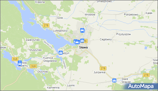 mapa Sława powiat wschowski, Sława powiat wschowski na mapie Targeo