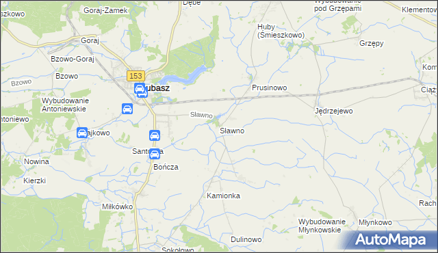 mapa Sławno gmina Lubasz, Sławno gmina Lubasz na mapie Targeo