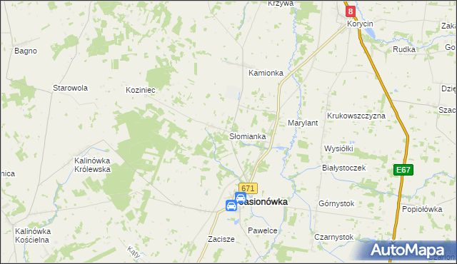 mapa Słomianka gmina Jasionówka, Słomianka gmina Jasionówka na mapie Targeo