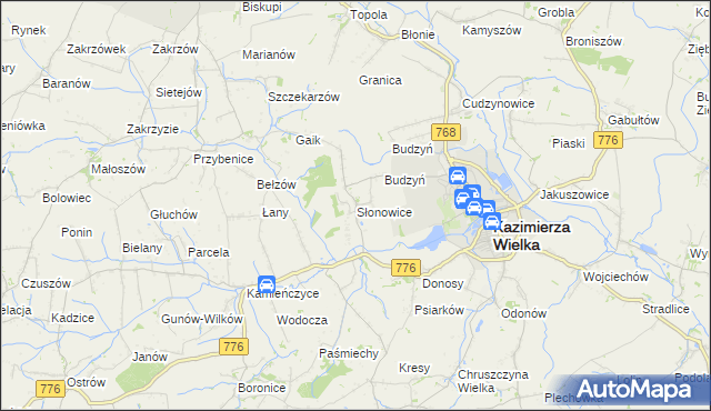 mapa Słonowice gmina Kazimierza Wielka, Słonowice gmina Kazimierza Wielka na mapie Targeo