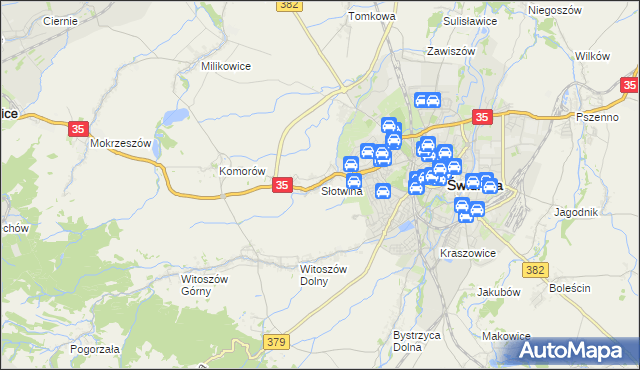 mapa Słotwina gmina Świdnica, Słotwina gmina Świdnica na mapie Targeo