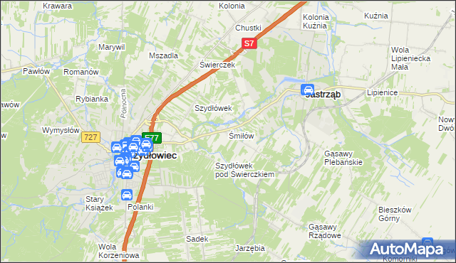 mapa Śmiłów gmina Jastrząb, Śmiłów gmina Jastrząb na mapie Targeo