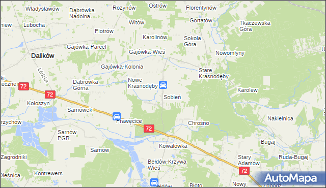 mapa Sobień gmina Aleksandrów Łódzki, Sobień gmina Aleksandrów Łódzki na mapie Targeo