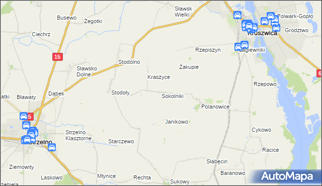 mapa Sokolniki gmina Kruszwica, Sokolniki gmina Kruszwica na mapie Targeo