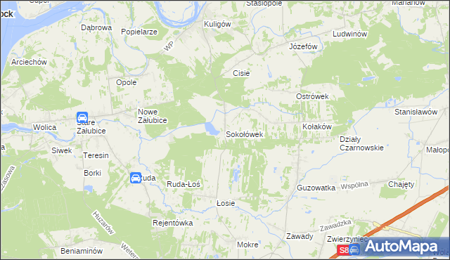 mapa Sokołówek gmina Dąbrówka, Sokołówek gmina Dąbrówka na mapie Targeo
