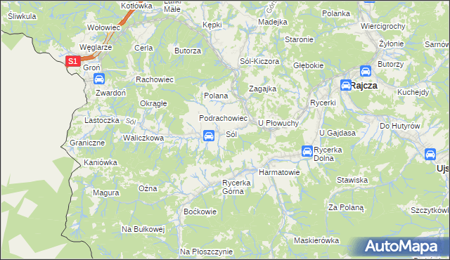 mapa Sól gmina Rajcza, Sól gmina Rajcza na mapie Targeo