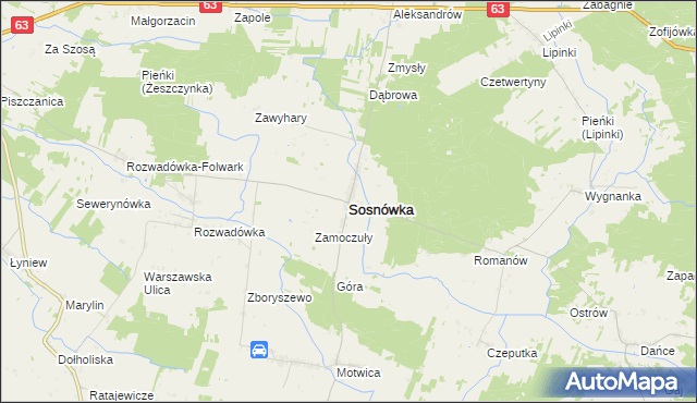 mapa Sosnówka powiat bialski, Sosnówka powiat bialski na mapie Targeo