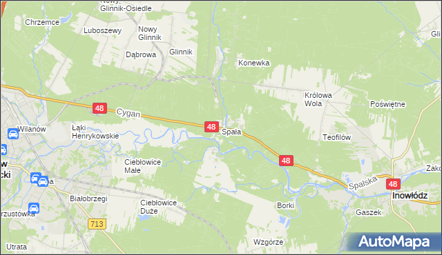 mapa Spała gmina Inowłódz, Spała gmina Inowłódz na mapie Targeo