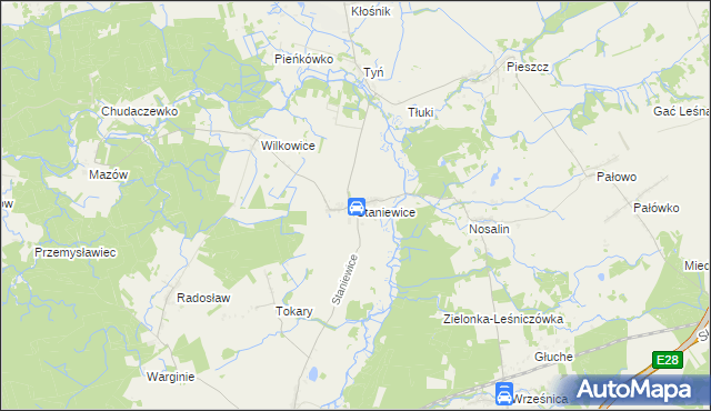 mapa Staniewice, Staniewice na mapie Targeo