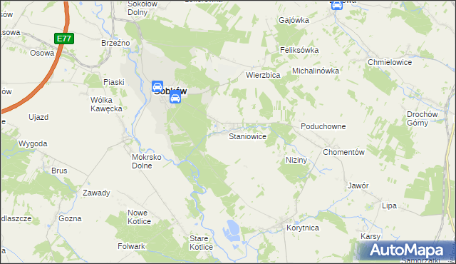 mapa Staniowice, Staniowice na mapie Targeo