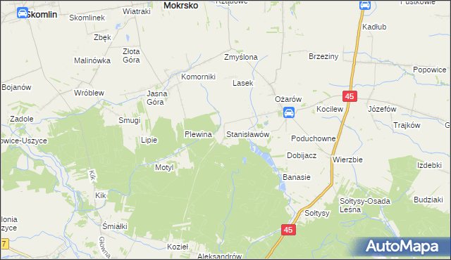 mapa Stanisławów gmina Mokrsko, Stanisławów gmina Mokrsko na mapie Targeo