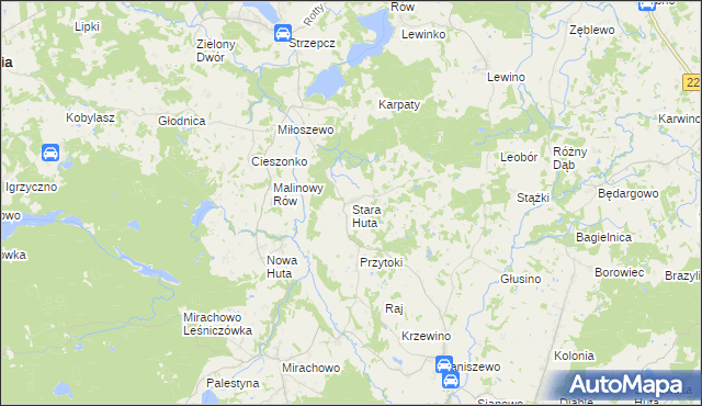 mapa Stara Huta gmina Kartuzy, Stara Huta gmina Kartuzy na mapie Targeo