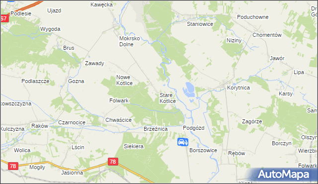 mapa Stare Kotlice, Stare Kotlice na mapie Targeo