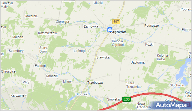 mapa Stawiska gmina Grębków, Stawiska gmina Grębków na mapie Targeo