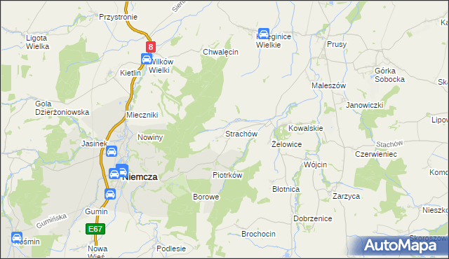 mapa Strachów gmina Kondratowice, Strachów gmina Kondratowice na mapie Targeo