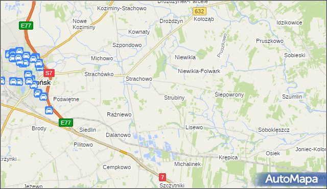mapa Strubiny gmina Płońsk, Strubiny gmina Płońsk na mapie Targeo