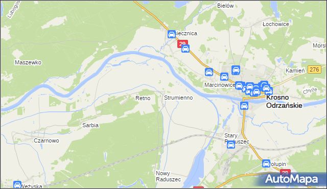 mapa Strumienno gmina Krosno Odrzańskie, Strumienno gmina Krosno Odrzańskie na mapie Targeo