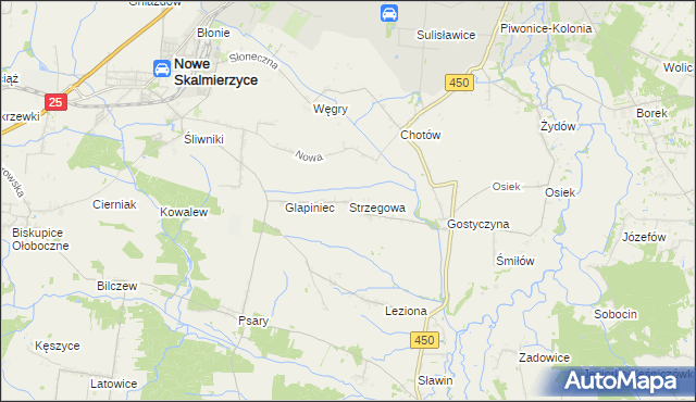 mapa Strzegowa gmina Nowe Skalmierzyce, Strzegowa gmina Nowe Skalmierzyce na mapie Targeo