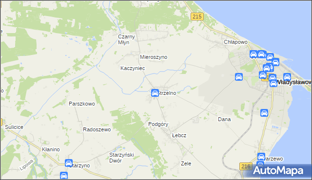 mapa Strzelno gmina Puck, Strzelno gmina Puck na mapie Targeo