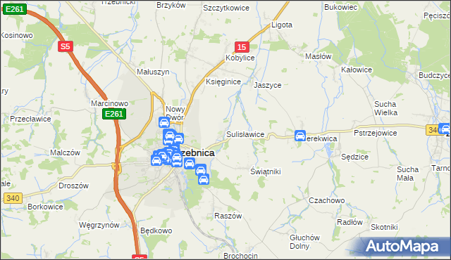 mapa Sulisławice gmina Trzebnica, Sulisławice gmina Trzebnica na mapie Targeo