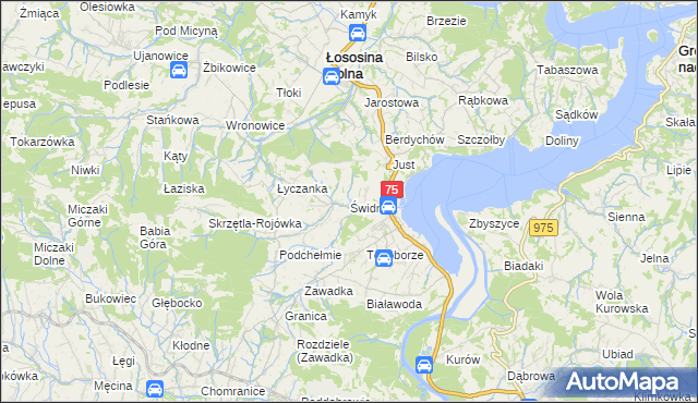 mapa Świdnik gmina Łososina Dolna, Świdnik gmina Łososina Dolna na mapie Targeo