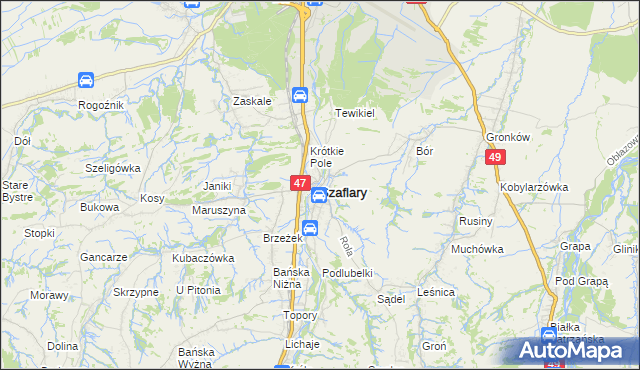 mapa Szaflary, Szaflary na mapie Targeo
