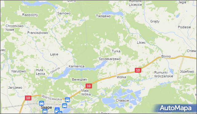 mapa Szczekarzewo, Szczekarzewo na mapie Targeo