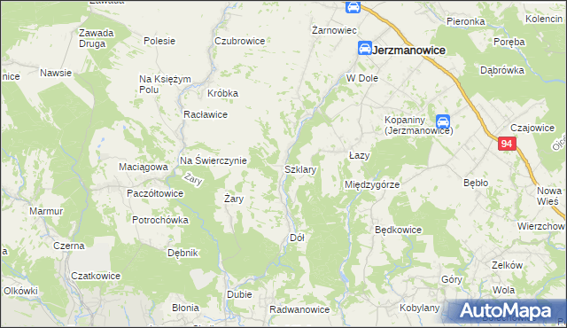 mapa Szklary gmina Jerzmanowice-Przeginia, Szklary gmina Jerzmanowice-Przeginia na mapie Targeo
