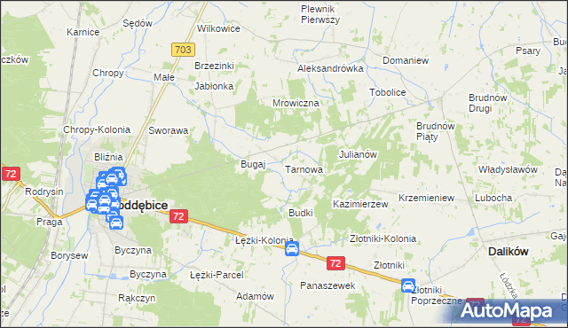 mapa Tarnowa gmina Poddębice, Tarnowa gmina Poddębice na mapie Targeo