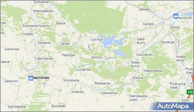 mapa Teklin gmina Żelechlinek, Teklin gmina Żelechlinek na mapie Targeo