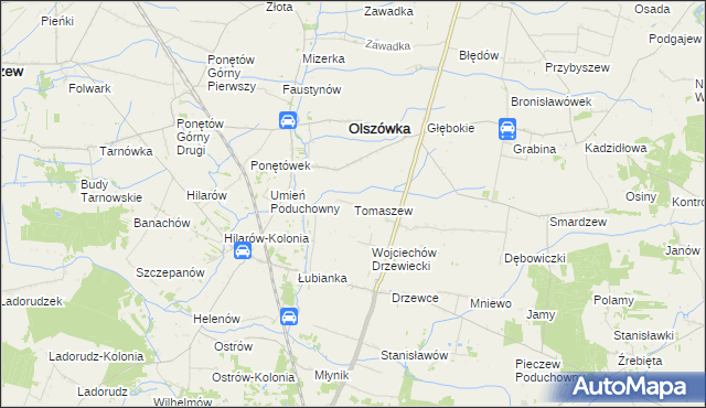 mapa Tomaszew gmina Olszówka, Tomaszew gmina Olszówka na mapie Targeo