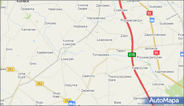 mapa Tomaszewo gmina Bądkowo, Tomaszewo gmina Bądkowo na mapie Targeo