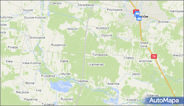 mapa Tomaszów gmina Żarnów, Tomaszów gmina Żarnów na mapie Targeo
