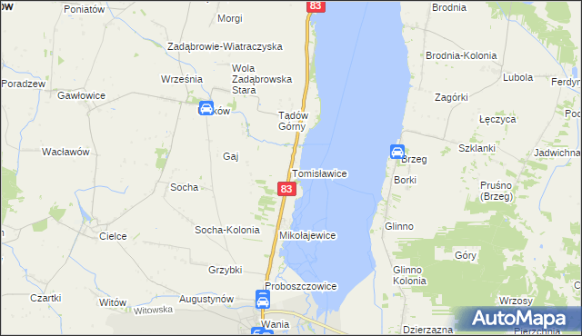 mapa Tomisławice gmina Warta, Tomisławice gmina Warta na mapie Targeo