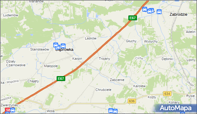 mapa Trojany gmina Dąbrówka, Trojany gmina Dąbrówka na mapie Targeo