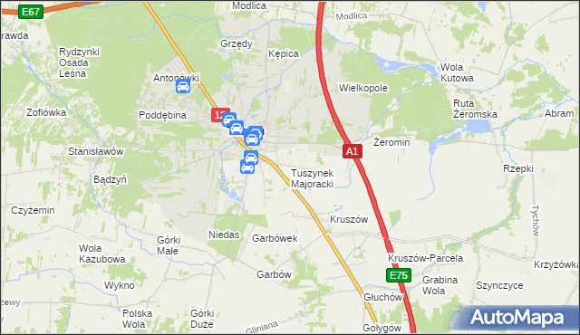 mapa Tuszynek Majoracki, Tuszynek Majoracki na mapie Targeo