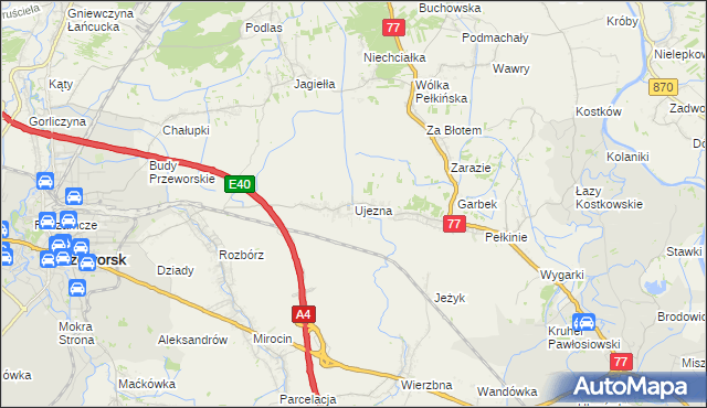 mapa Ujezna, Ujezna na mapie Targeo