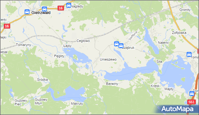mapa Unieszewo, Unieszewo na mapie Targeo