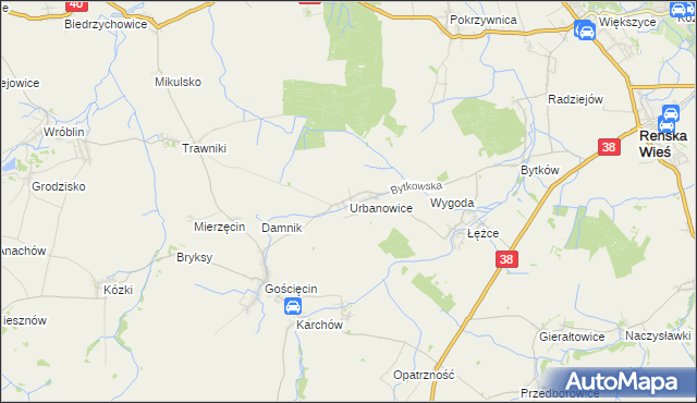 mapa Urbanowice, Urbanowice na mapie Targeo
