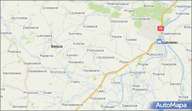 mapa Uściszowice, Uściszowice na mapie Targeo