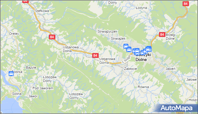 mapa Ustjanowa Górna, Ustjanowa Górna na mapie Targeo