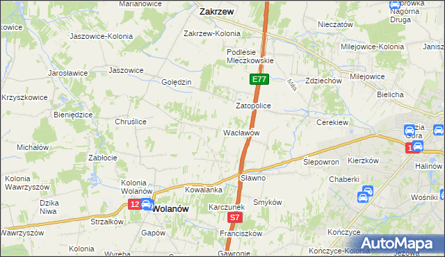 mapa Wacławów gmina Wolanów, Wacławów gmina Wolanów na mapie Targeo