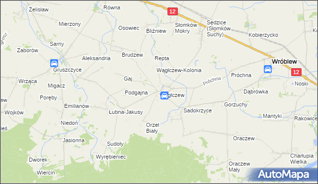 mapa Wągłczew, Wągłczew na mapie Targeo