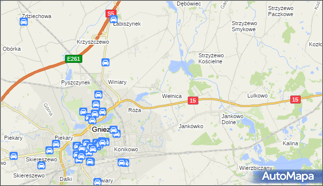 mapa Wełnica gmina Gniezno, Wełnica gmina Gniezno na mapie Targeo