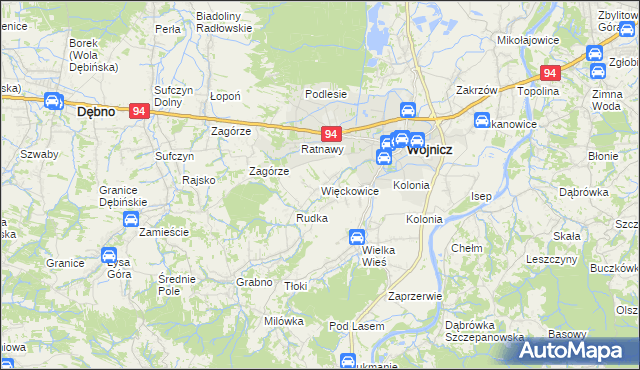mapa Więckowice gmina Wojnicz, Więckowice gmina Wojnicz na mapie Targeo